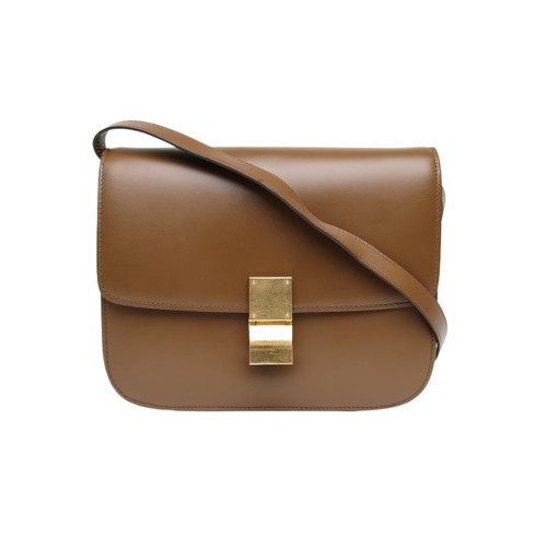 CELINE Classic Box Medium Size Brown Calfskin  Shoulder Bag