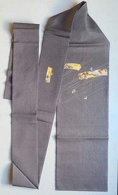 Shioze Nagoya Obi Seide   Semiformeller Kimono Obi, Gold-Koma-Stickerei, ungetra