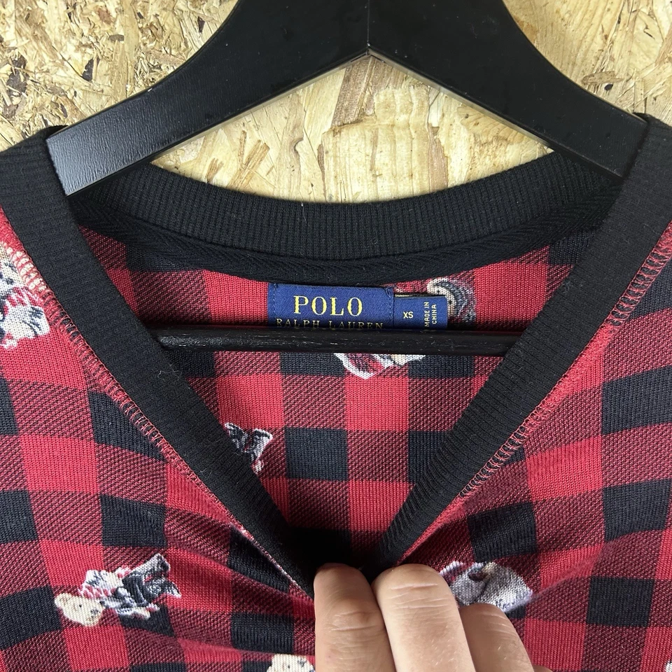 Ralph Lauren Polo Pijama Top Camisa Oso Cuadros Salón Rojo XS Foto 2 de 4