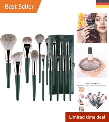 14-teiliges Make-up Pinsel Set mit Kosmetiktasche   Professionelles Set in Grün