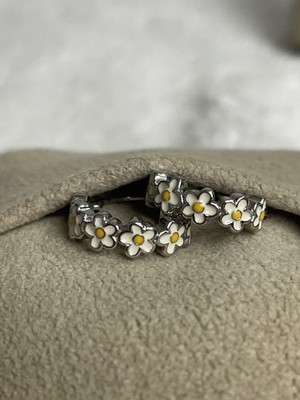 Paola Valentini Sterling Silver Enamel Flower Mini Hoop Huggers Dainty Small