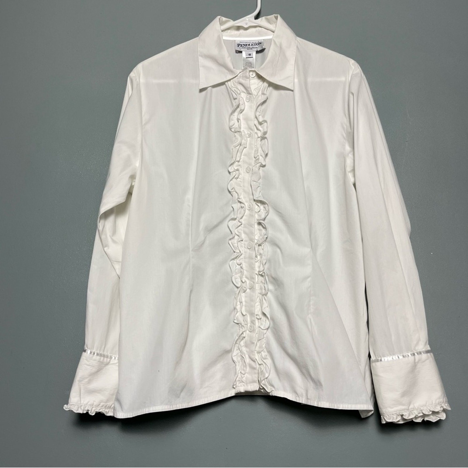 Pendleton Petites Button Down Ruffle White Long S… - image 1