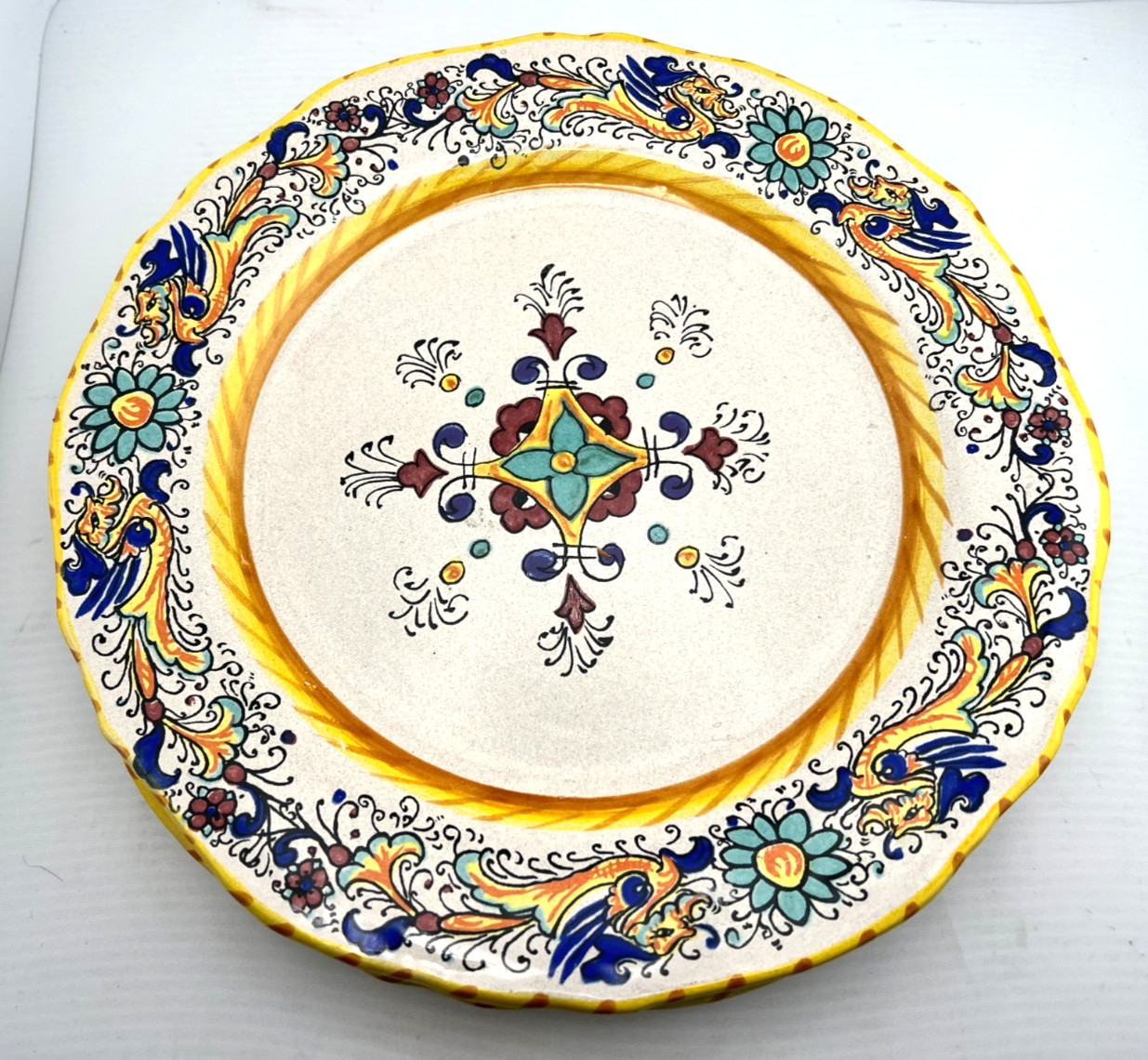 Rafaellesco 2pc Set 10" Salad Plates Wide Rim Deruta ITALY Hand Painted Dragons