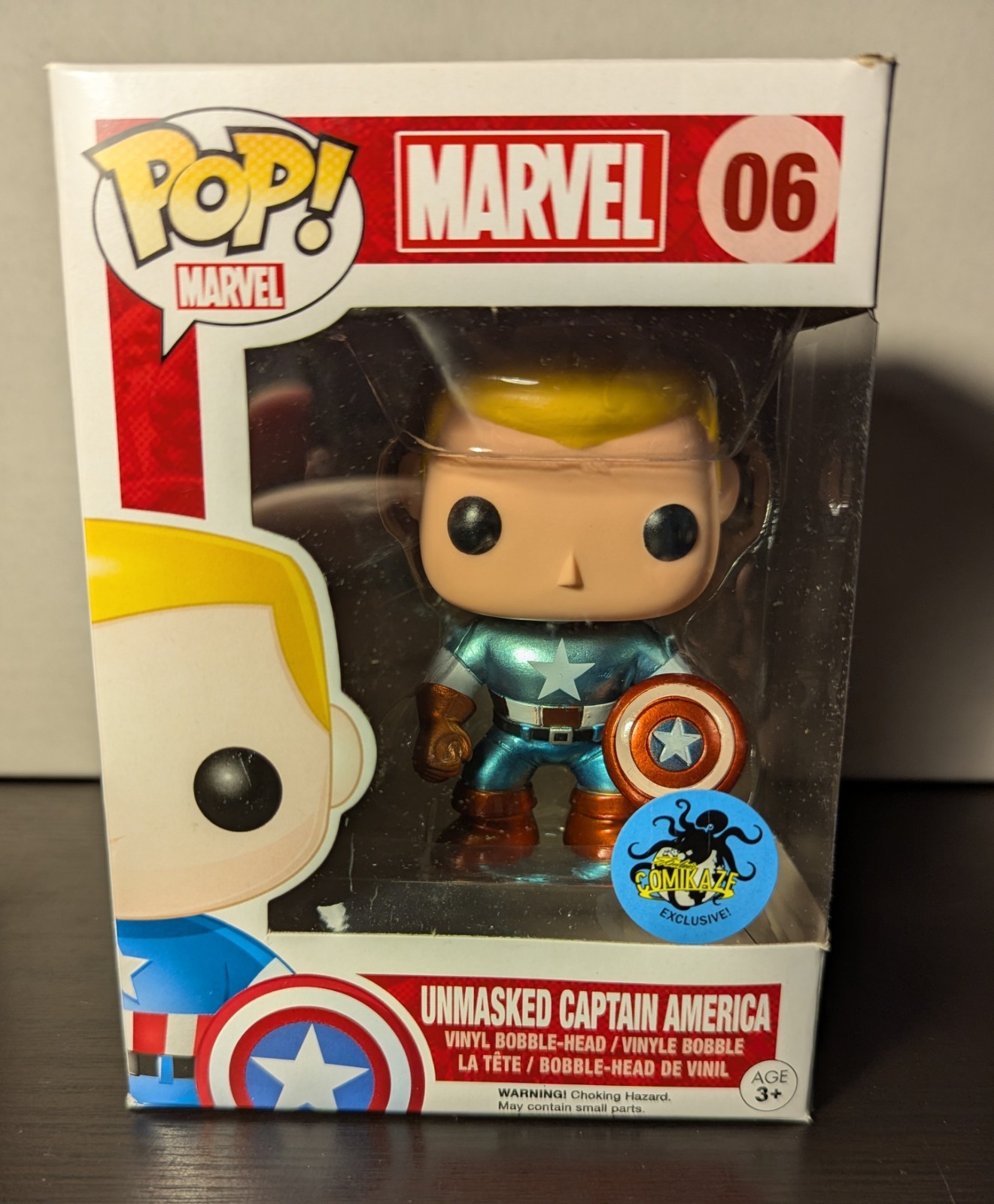 Funko Pop! Marvel Capitán América (Desenmascarado) #06 Exclusivo De Comikaze Metálico
