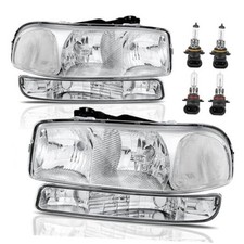 Headlight Assembly Front Lamp Compatible with 1999 Chrome/Clear/Clear With Bulb