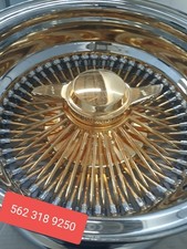 14x7 Rev 100 Spokes Center Gold Lowrider Wire Wheel Rims With Gold Knockoffs