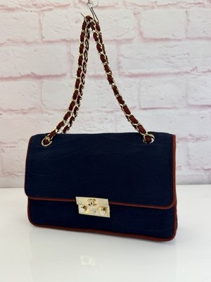 Chanel Jersey Blue Red Flap Classic Bag | eBay