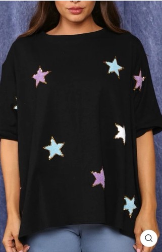Fantastic Fawn Star Brite Sequin Oversized Top Black Size M