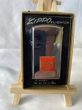 1974 COCA-COLA ZIPPO SLIMLINE SERIES Lighter High Polished Chrome MIB