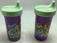 Lot of 2 Vintage Playtex Sippy Cup Cat Butterfly Design 2003 Plastic Cup Lid