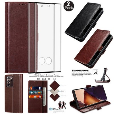 For Samsung Galaxy Note20 Ultra Note20 Pouch Leather Case Cover / Tempered Glass