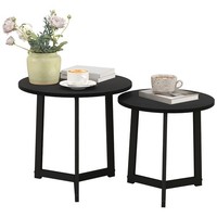 2Er-Set Couchtisch, Runder Beistelltisch, Kaffeetisch Mit Stahlgestell Sofatisch