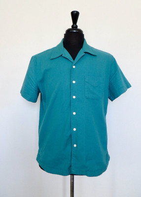 Corridor New York Button Front Shirt Short Sleeve Blue Green SZ L