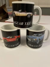 Vintage Sports Car Mugs Mercedes-Benz, Jaguar XKE, IROC Camaro Set Of 3