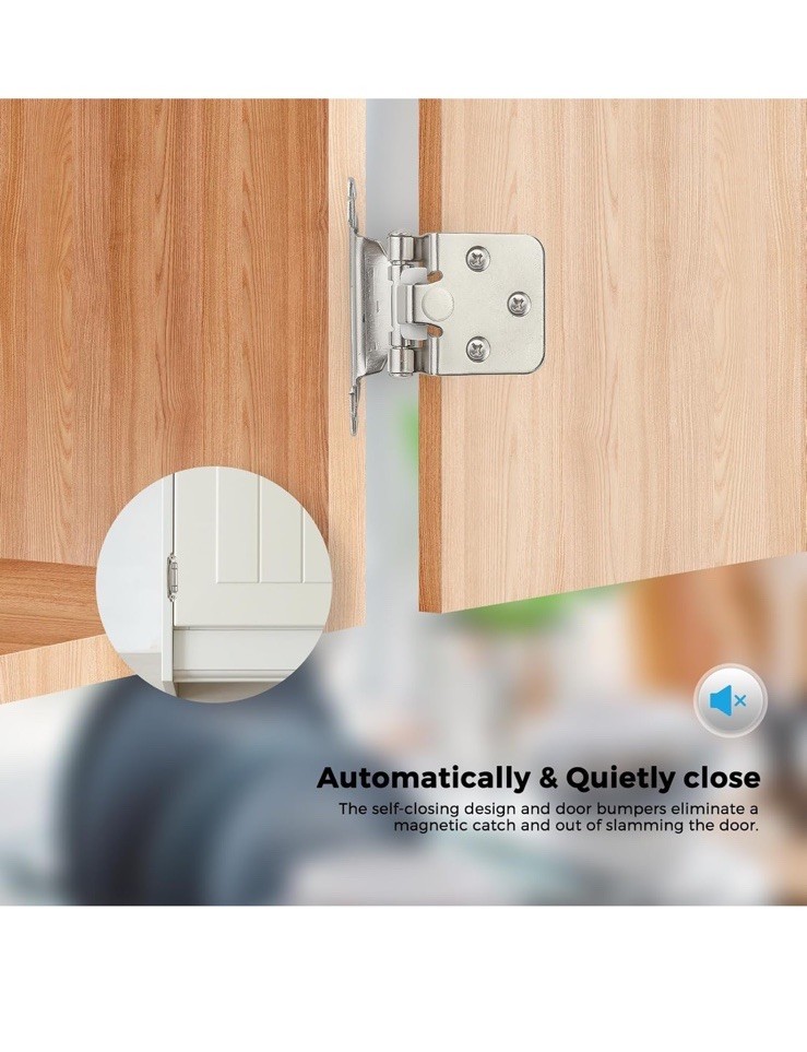 50 Pack (25 Pairs) 1/2 Inch Overlay Kitchen Cabinet Hinges, Satin Nickel