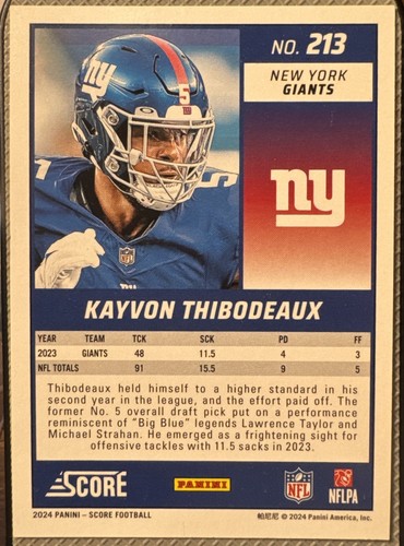 2024 Panini Score Kayvon Thibodeaux Green Laser Parallel #132/180 Card #213 - Picture 2 of 3