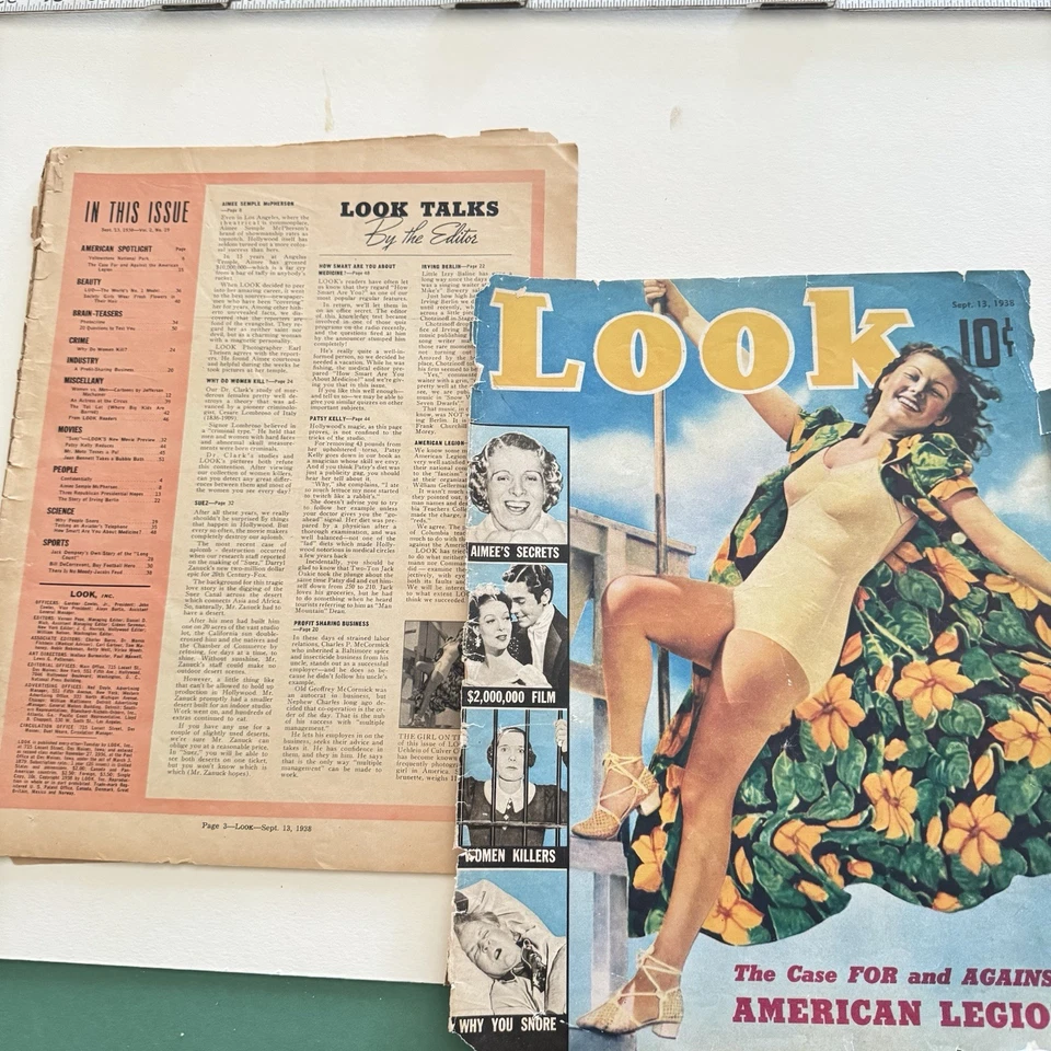 1938 September 13th LOOK Magazine Mitzi Uehlein Leggy Cheesecake Pinup Cover - Image 2 of 4