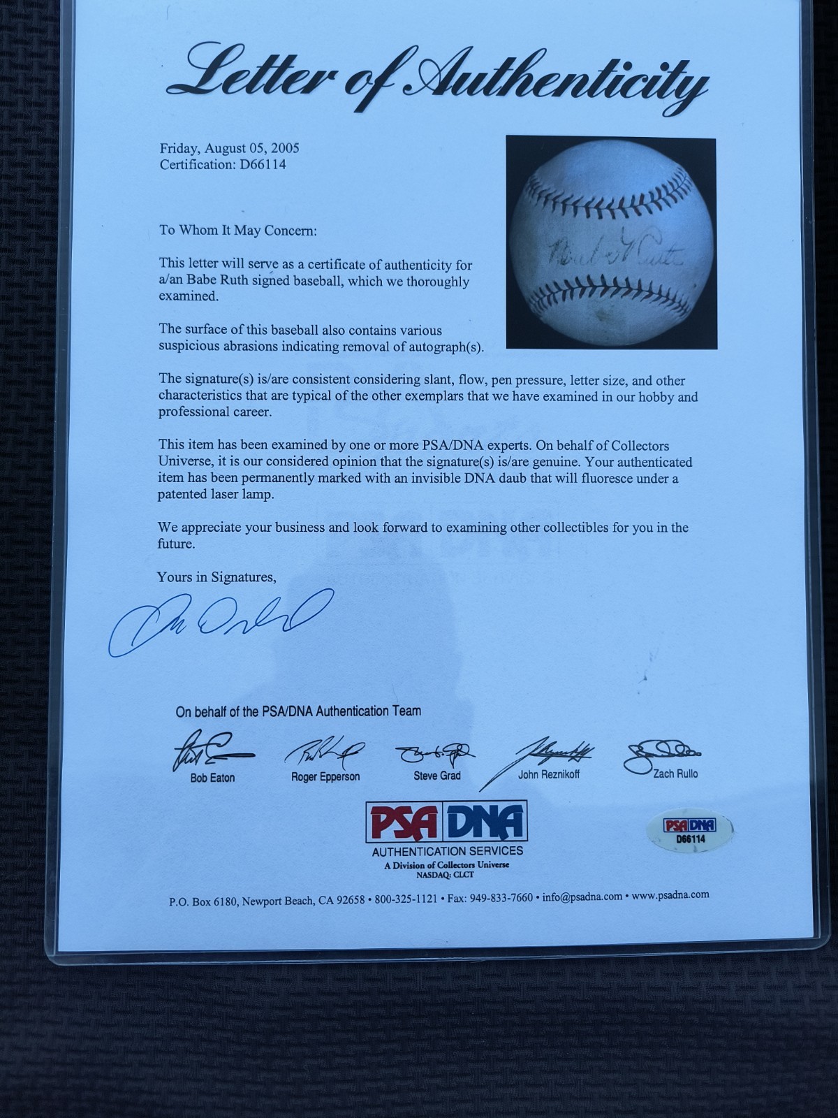 PSA DNA Babe Ruth Autographed Baseball view 2