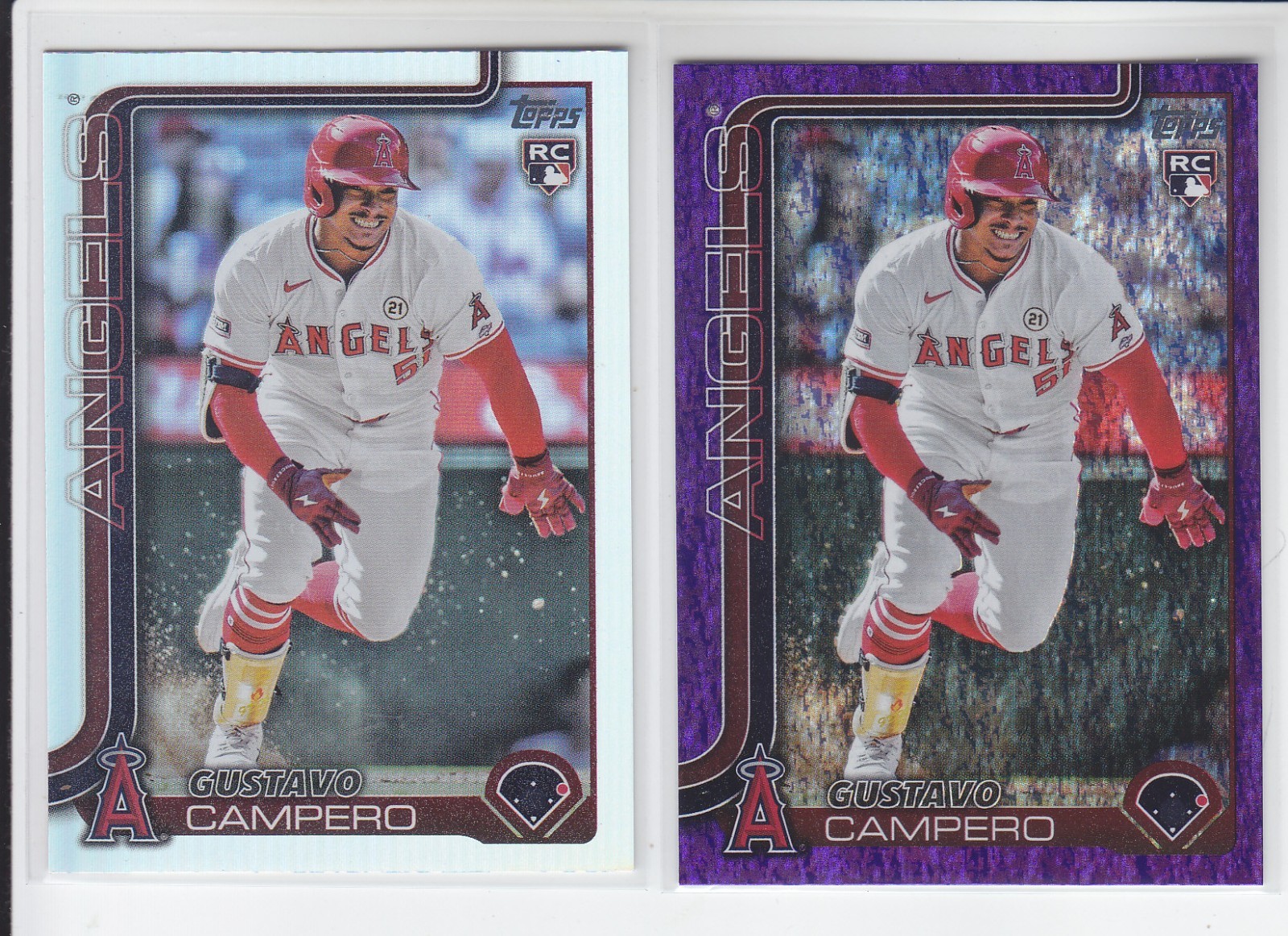 2 - 2025 Topps GUSTAVO CAMPERO RC Purple Holo Foil /250 + Rainbow Angels #387