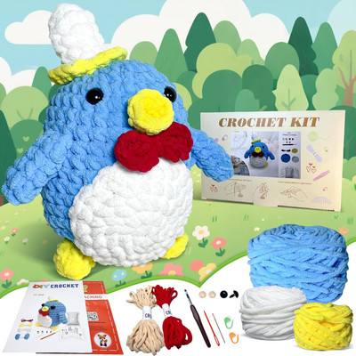 Crochet Kit for Beginners, 10In Large Penguin Crochet Animal Kits for Adults and