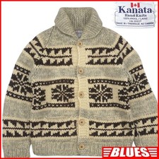 Made In Canada Kanata Men'S L Cowichan Sweater Gray Wool Knit Cardigan Maple But