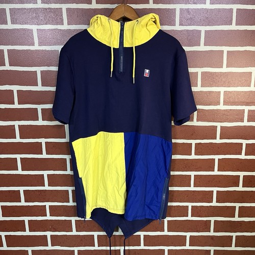 Hudson Outerwear Herren 1/4 Zip Kurzarm Hoodie XL Blau Gelb Color Block