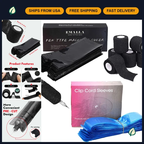 200PCS Tattoo Pen Covers, 125PCS Clip Cord Covers & 6PCS Grip Tape Set - Essenti - product listing photo