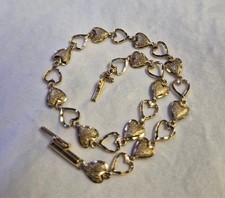 Vintage 14K Yellow Gold Open Heart Diamond Cut Chain Link Bracelet