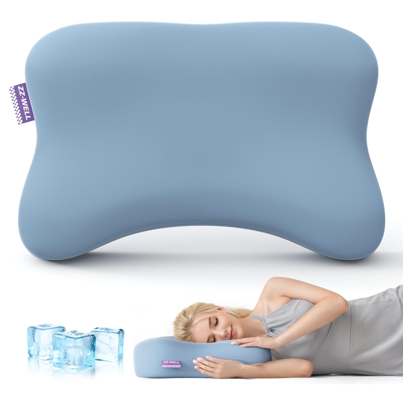 Cooling Ergonomic Memory Foam Pillow for Side Sleepers with Curved Design for Neck Support