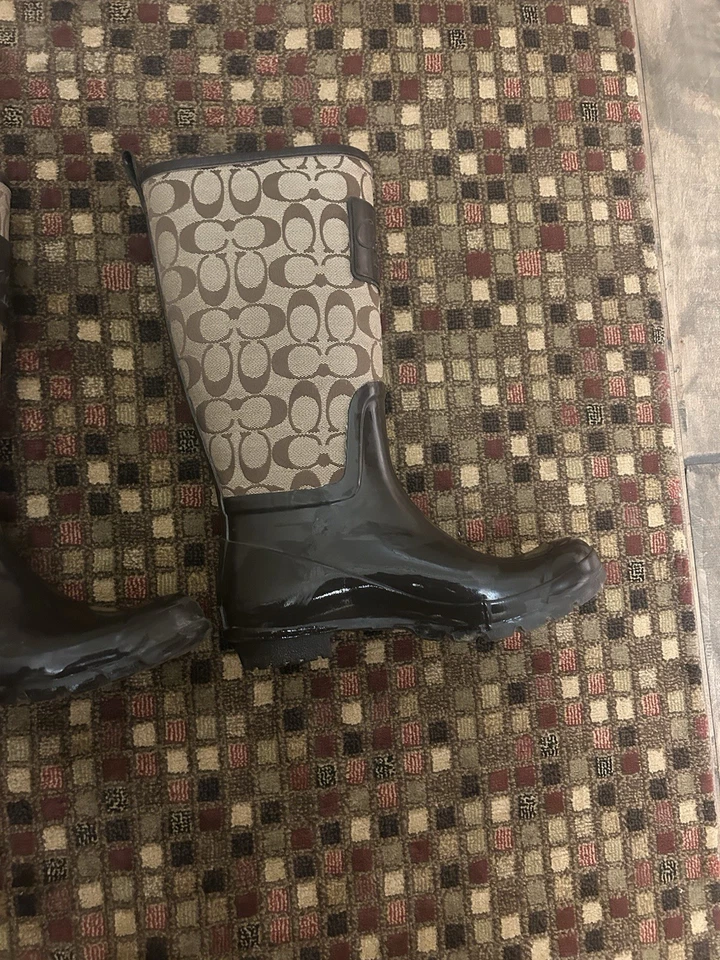 Botas de lluvia de invierno Coach Shaine Signature marrón con cordones monograma caqui talla 8b Foto 3 de 4