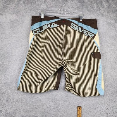 Vintage Quiksilver Board Shorts Mens Large Brown Stripe Cargo Surf Logo Y2k 90s