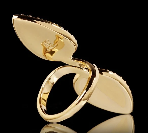 BELLE NOEL KIM KADASHIAN 14K золото двойной каплевидной эмали черный Pave острый кольцо - Изображение 3 из 4