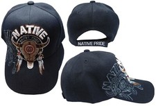 Native Pride Indian Buffalo Skull Dreamcatcher Shadow Polyester Black Cap Hat