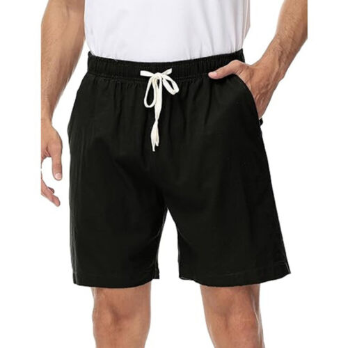Pantaloni corti uomo coulisse misto cotone tempo libero slip casual classici estivi∧ - Foto 6 di 23