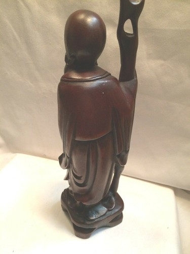 2 Beautiful Vintage Carved Wood Asian Oriental Happy Bearded Man/god Statue - Picture 10 of 11