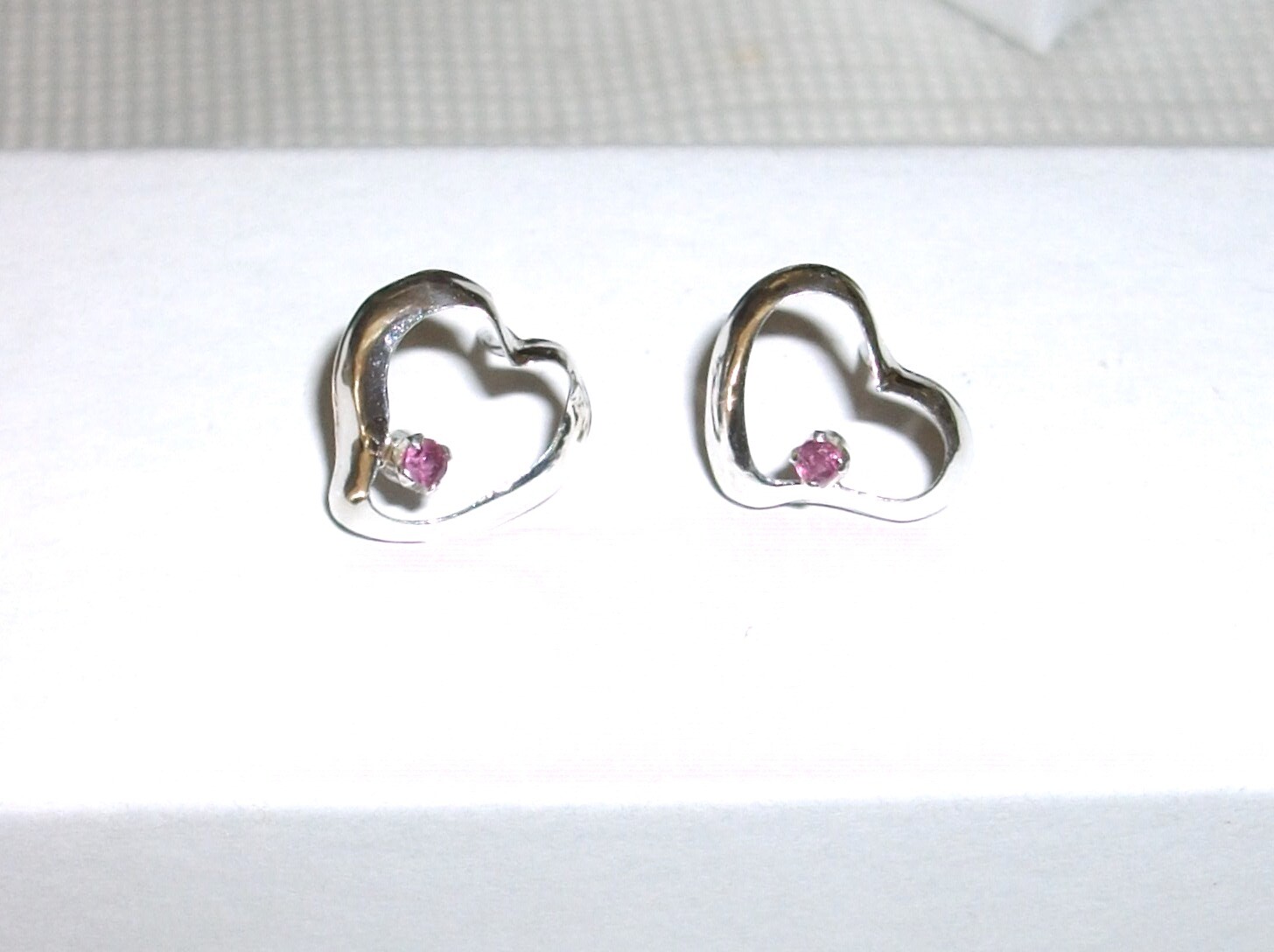 HEART STUD EARRINGS WITH NATURAL RUBY STERLING SI… - image 1