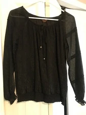Multiples long sleeve black glittery blouse w/ sheer sleeves Small