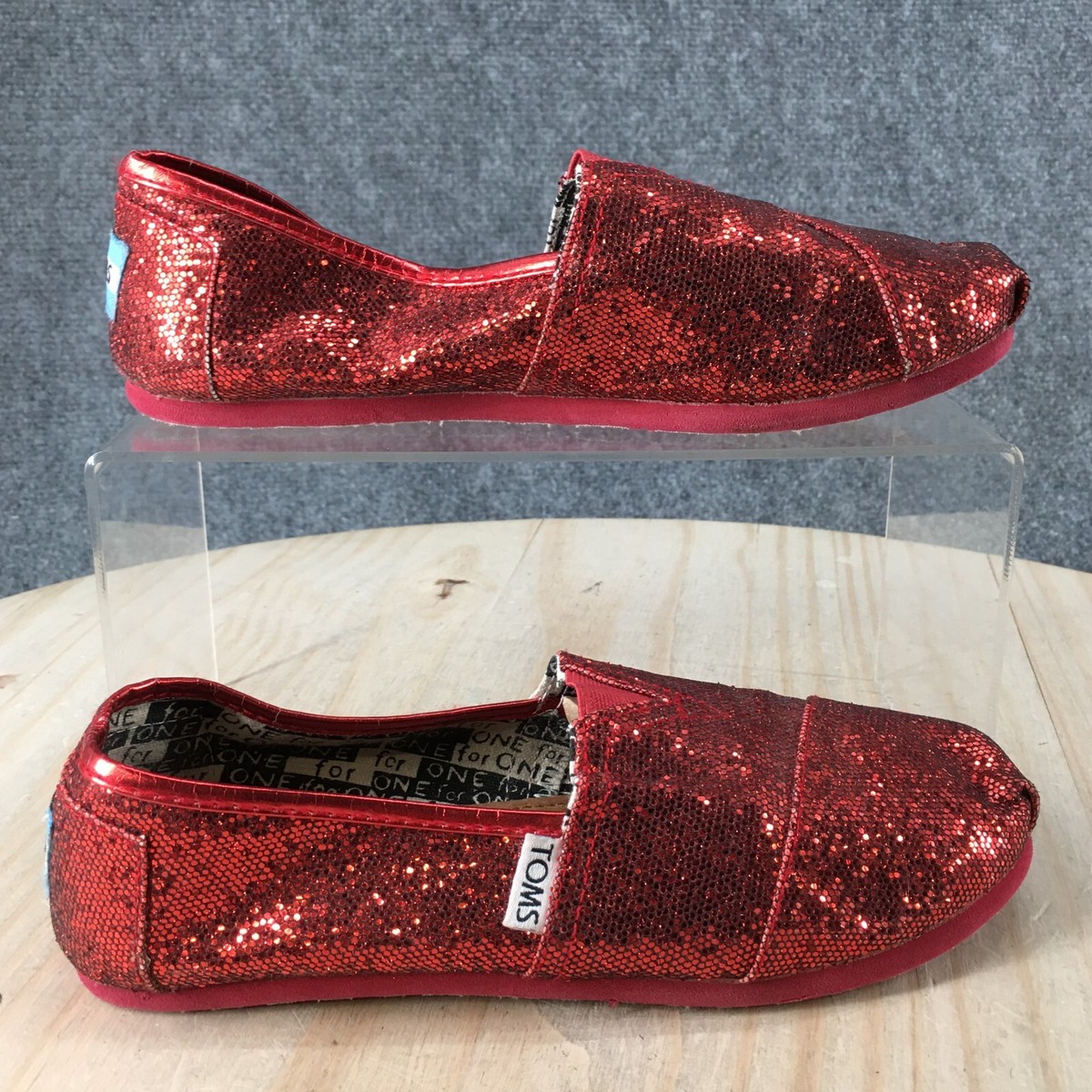 Toms Shoes Youth Classic Slip On Flats Glitter Comfort Red