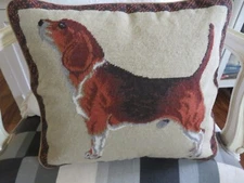 Adorable Beagle Dog Aubusson style Needlepoint Pillow w INSERT NWOT Excellent