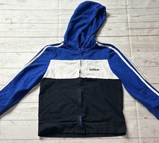 Adidas Boys Youth Blue Long Sleeve 3 Stripe Full Zip Colorblock Hoodie