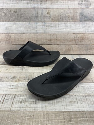 FitFlop Black Snake Shimmer Toe Post Flip Flops Sandals Women's - Main Image