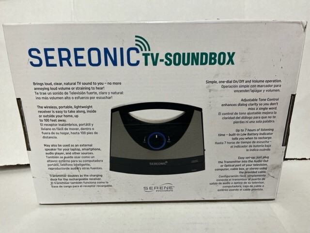 Serene Innovations Sereonic Portable Wireless TV Speaker- NEW IN BOX- BOX  DAMAGE
