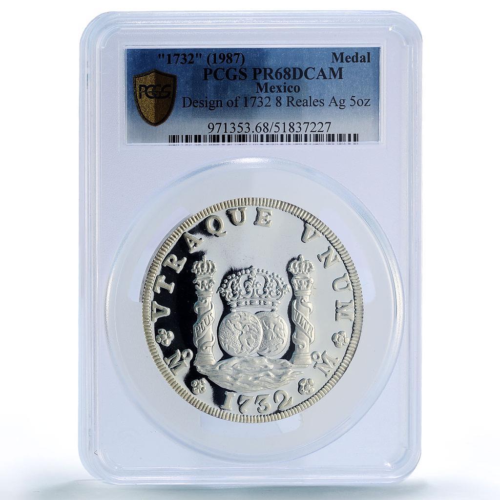 Mexico Pillar Dollar 8 Reales Desing 1732 PR68 PCGS 5 oz silver