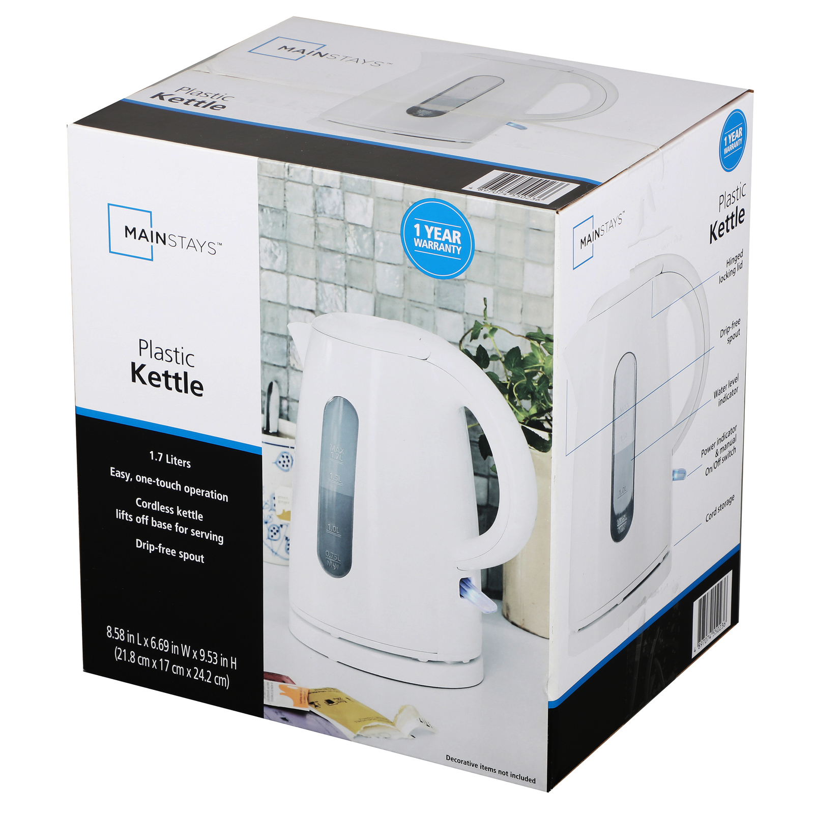 Mainstays Plastic Electric Kettle, White, 1.7 Liter eBay