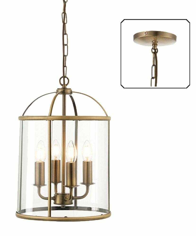 Antique Brass and Glass Lantern Pendant 