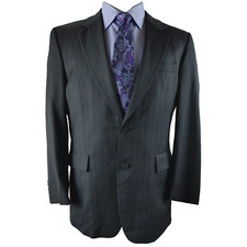 Jos A Bank Signature Collection 40R Wool 2 Btn Charcoal Gray Striped Suit Jacket