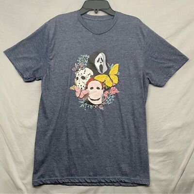Horror Character T-Shirt With Flowers & Butterflies Gray Size | M