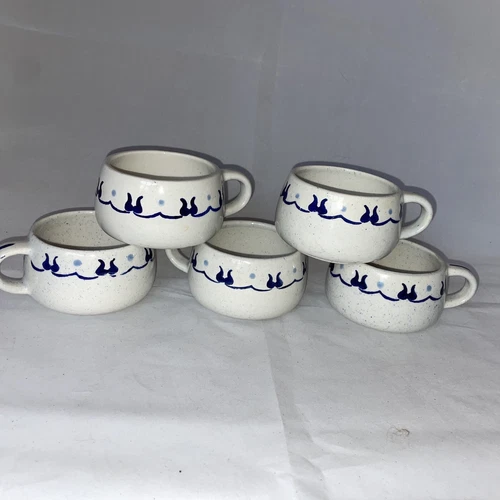Perfect Set of 5 Metlox Poppytrail Provincial Rooster Tea Cups/Coffee Mugs VTG