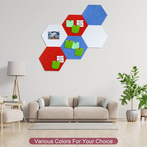 Hexagon Felt Board Tiles 4 Pack Self Adhesive Wall Bulletin Pin Board with Pu... - Picture 5 of 6