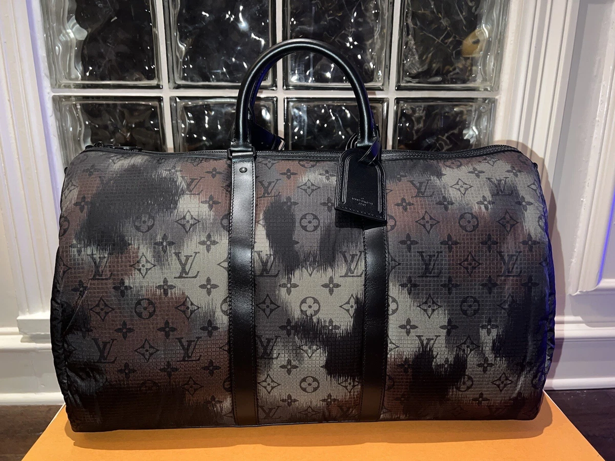 Louis Vuitton Keepall 50 Bandouliere Camouflage Nylon Monogram Travel Bag Black